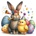Cute Watercolor Easter Bunny Clipart Illustration AI Generative