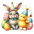 Cute Watercolor Easter Bunny Clipart Illustration AI Generative