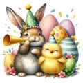 Cute Watercolor Easter Bunny Clipart Illustration AI Generative