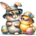 Cute Watercolor Easter Bunny Clipart Illustration AI Generative