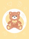 Cartoon cute watercolor teddy bear toy with a ribbon on a yellow background. Vector illustration for a baby shower, baby Royalty Free Stock Photo