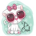 Cartoon Cute white kitten girl with sun glasses Royalty Free Stock Photo