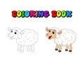 Cartoon Cute White Sheep coloring book , pages .Sheep standing for farm concept. Vector illustration isolated on white background Royalty Free Stock Photo