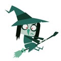 Cartoon cute witch flying on her broom. Vector illustration Royalty Free Stock Photo