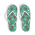 Cartoon Cyan Colored Flip Flops. Vector Illustration