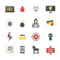 Cartoon Cyber Crime Security Color Icons Set. Vector Royalty Free Stock Photo