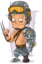 Cartoon cyborg soldier with metal arm