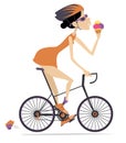 Cartoon cycling woman eating an ice cream