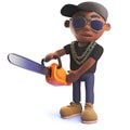 Cartoon 3d black African American hiphop rap artist with chainsaw