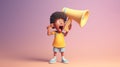 Cartoon 3d character speaking into a megaphone. Royalty Free Stock Photo