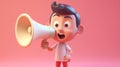 Cartoon 3d character speaking into a megaphone. Royalty Free Stock Photo