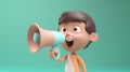 Cartoon 3d character speaking into a megaphone. Royalty Free Stock Photo