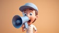 Cartoon 3d character speaking into a megaphone. Royalty Free Stock Photo