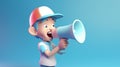 Cartoon 3d character speaking into a megaphone. Royalty Free Stock Photo