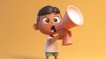 Cartoon 3d character speaking into a megaphone. Royalty Free Stock Photo