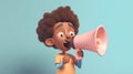 Cartoon 3d character speaking into a megaphone. Royalty Free Stock Photo