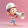Cartoon 3d character speaking into a megaphone. Royalty Free Stock Photo