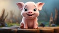 Cartoon 3d , A cute little pink pig , laughing cutely on a white background Generate AI Royalty Free Stock Photo