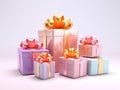 Cartoon 3d gifts in different pastel colors.