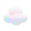 Cartoon 3d holographic fluffy cloud. Vector soft gradient magic cloud on white background. 3d Render fairy pastel bubble
