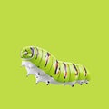 Cartoon 3D model fat caterpillar green and white with yellow and black pattern Cartoons enhance children`s learning 3D rendering