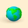 Cartoon 3d planet Earth on white background in minimal style. Vector illustration Royalty Free Stock Photo