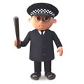 Cartoon 3d police officer on duty in uniform holding a truncheon, 3d illustration