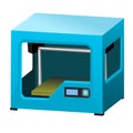 Cartoon 3d printer isolated on white background closeup. Vector illustration.