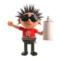 Cartoon 3d punk rocker character with spiky hair holding an aerosol spray can, 3d illustration