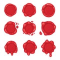 Cartoon 3d red old wax stamps vector icons. Empty seals symbol of quality, warranty and security. Sealing label set. Royalty Free Stock Photo