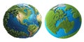 Cartoon 3D render illustration of Planet Earth, cut out globe isolated on white or transparent backgroun with two different Royalty Free Stock Photo