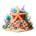 Cartoon 3d star fish on the coral reef Royalty Free Stock Photo