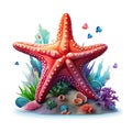 Cartoon 3d star fish on the coral reef Royalty Free Stock Photo