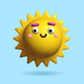 Cartoon 3D Sun character isolated on blue background. Vector illustration in trendy 3D style. Royalty Free Stock Photo
