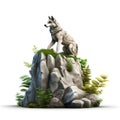 Cartoon 3d wolf on the stone