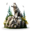 Cartoon 3d wolf on the stone