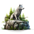 Cartoon 3d wolf on the stone