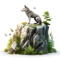 Cartoon 3d wolf on the stone