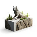 Cartoon 3d wolf on the stone