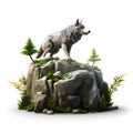 Cartoon 3d wolf on the stone
