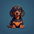 Cartoon Dachshund Dog On Dark Blue Background In Cody Ellingham Style