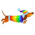 Cartoon dachshund dog in rainbow colors clothing