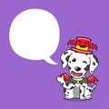 Cartoon dalmatian dog with halloween costume and speech bubble