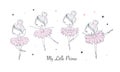 Cartoon dancing ballerina vector illustrations set