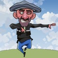 Cartoon dancing georgian man in big airfield cap