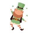 Cartoon dancing leprechaun in traditional costume and top hat