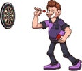 Cartoon Darts Player. Vector clip art illustration with simple gradients.