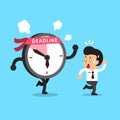 Cartoon deadline clock character and businessman