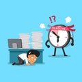 Cartoon deadline clock character finding businessman