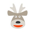 Cartoon Deer Face. Flat icon of funny deer head isolated on white background. Xmas symbol. Cute Cartoon Design Element for Royalty Free Stock Photo